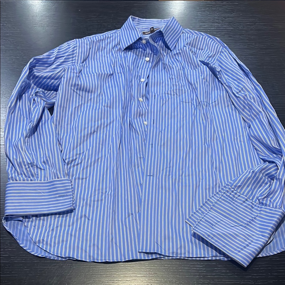Michael Kors Blue Striped Button-Up Shirt 17.5 34/35